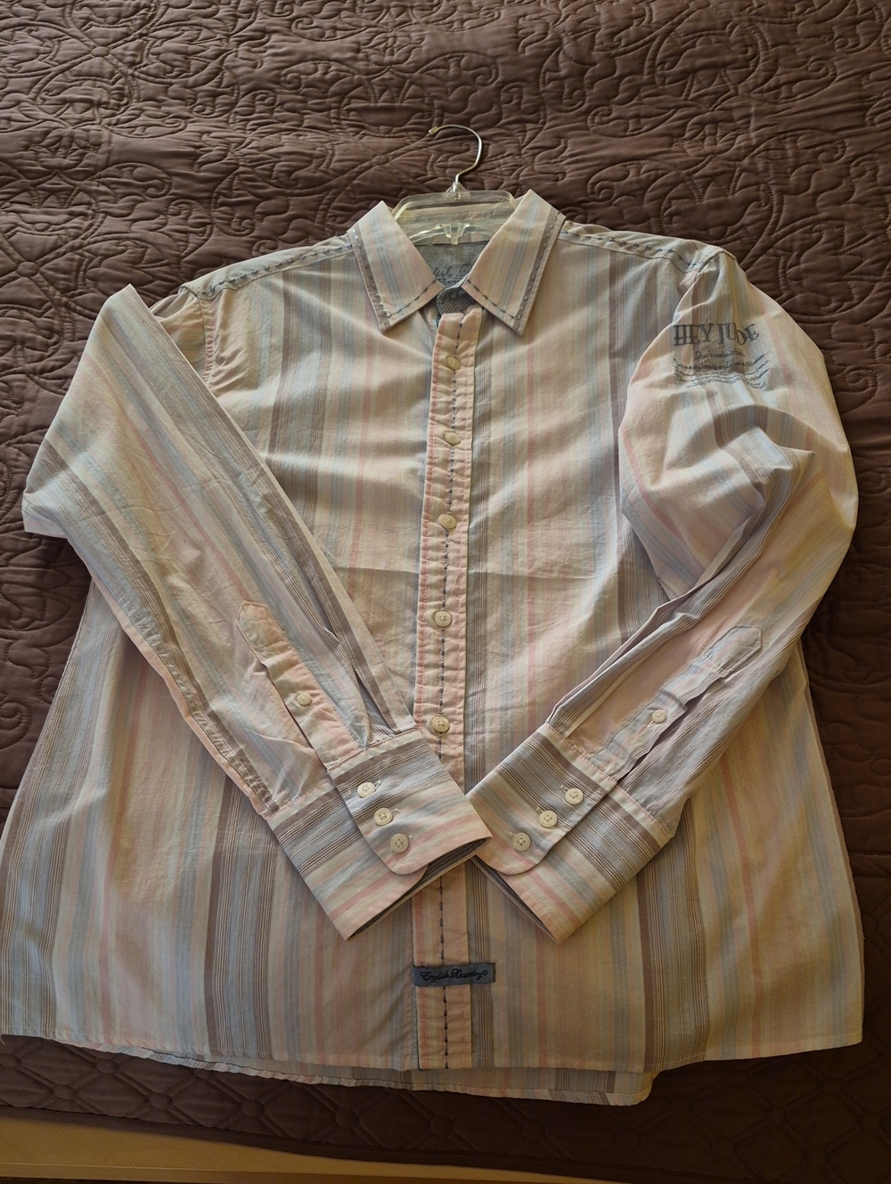 English Laundry Pastel Multistripe Dress Shirt - Pink, Blue, Yellow